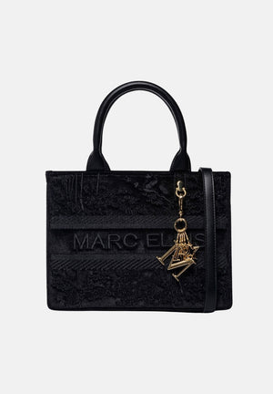 MARC ELLIS Borsa a mano SOPHY M nera da donna con doppi manici e charm logo dorato. SOPHY-M BL MARC ELLIS 
