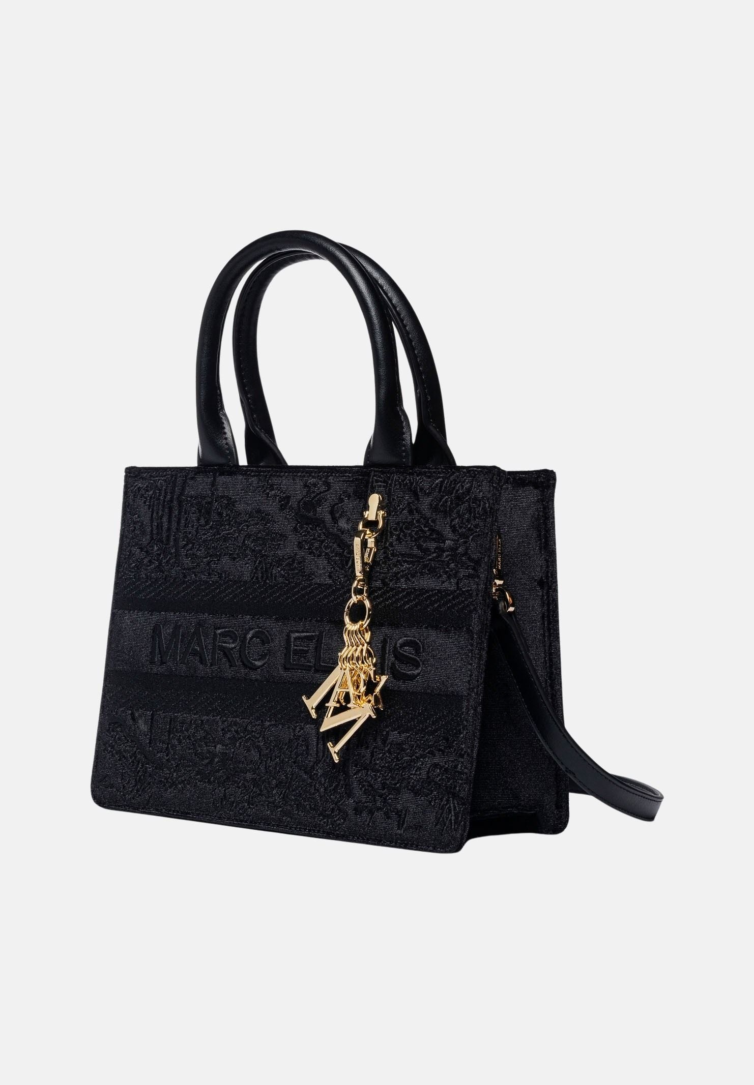 MARC ELLIS Borsa a mano SOPHY M nera da donna con doppi manici e charm logo dorato. SOPHY-M BL MARC ELLIS 
