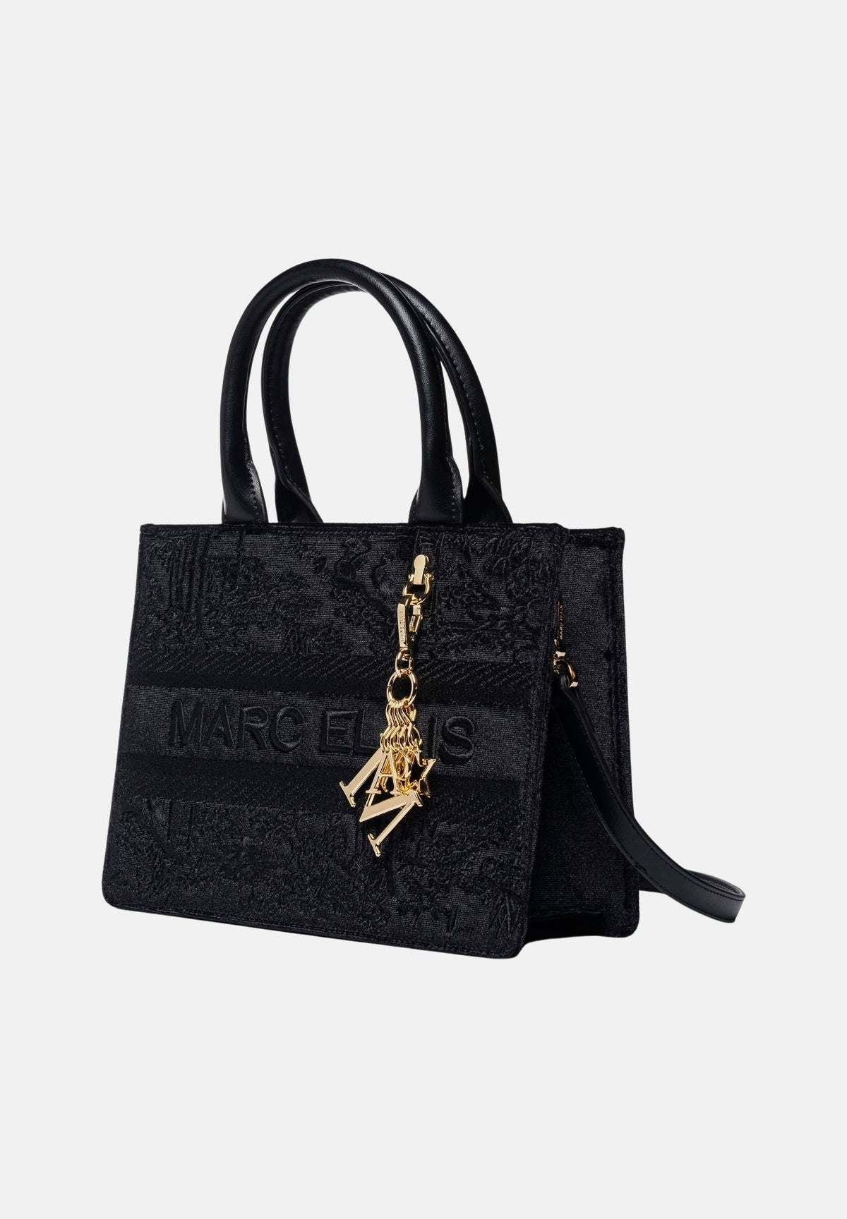 MARC ELLIS Borsa a mano SOPHY M nera da donna con doppi manici e charm logo dorato. SOPHY-M BL MARC ELLIS 