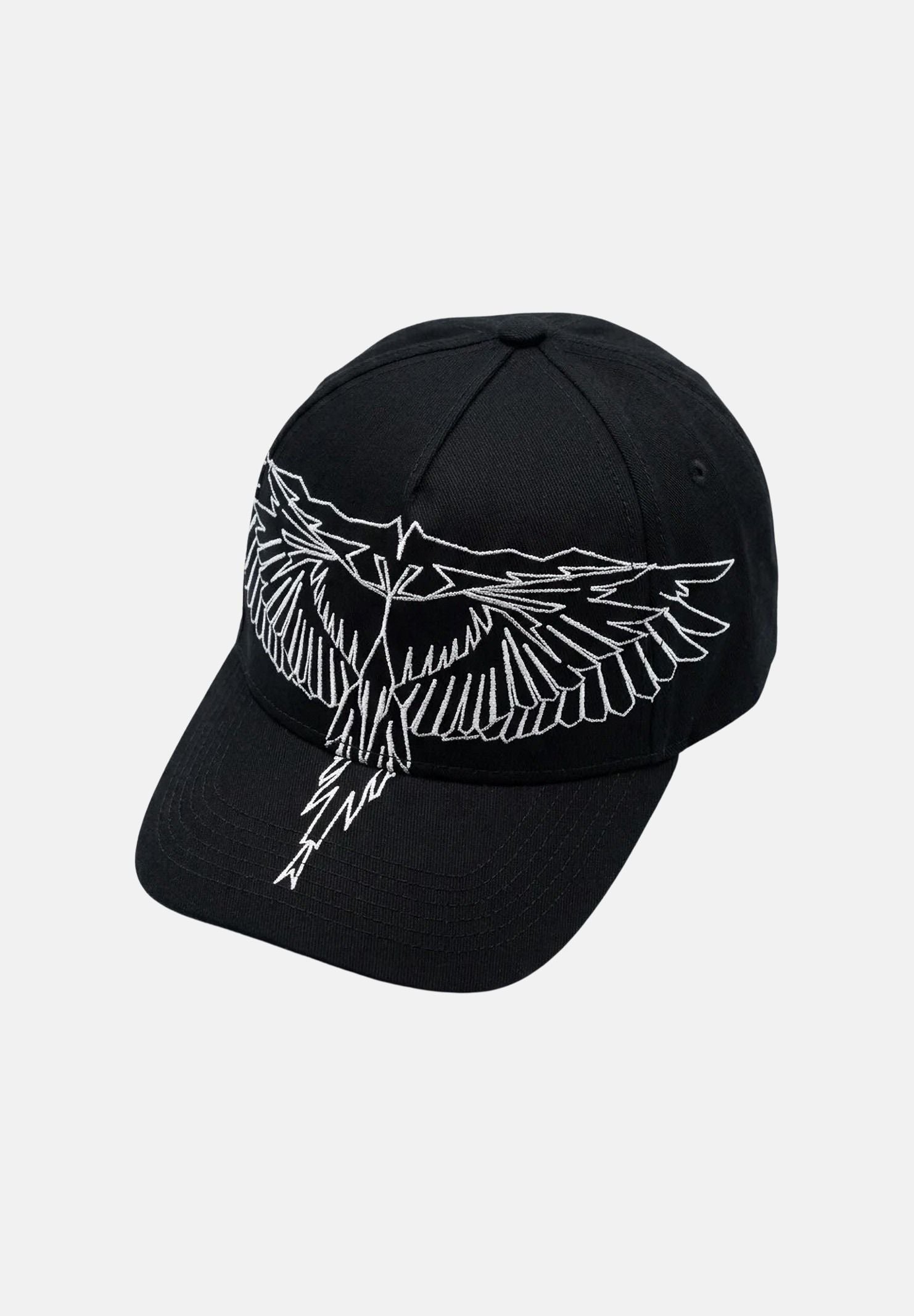 MARCELO BURLON Cappello con grafica ali Black off white nero per uomo e donna, con aquila bianca sul davanti, visiera curva e regolazione posteriore. BL00CON0008 V1 MARCELO BURLON COUNTY OF MILAN 