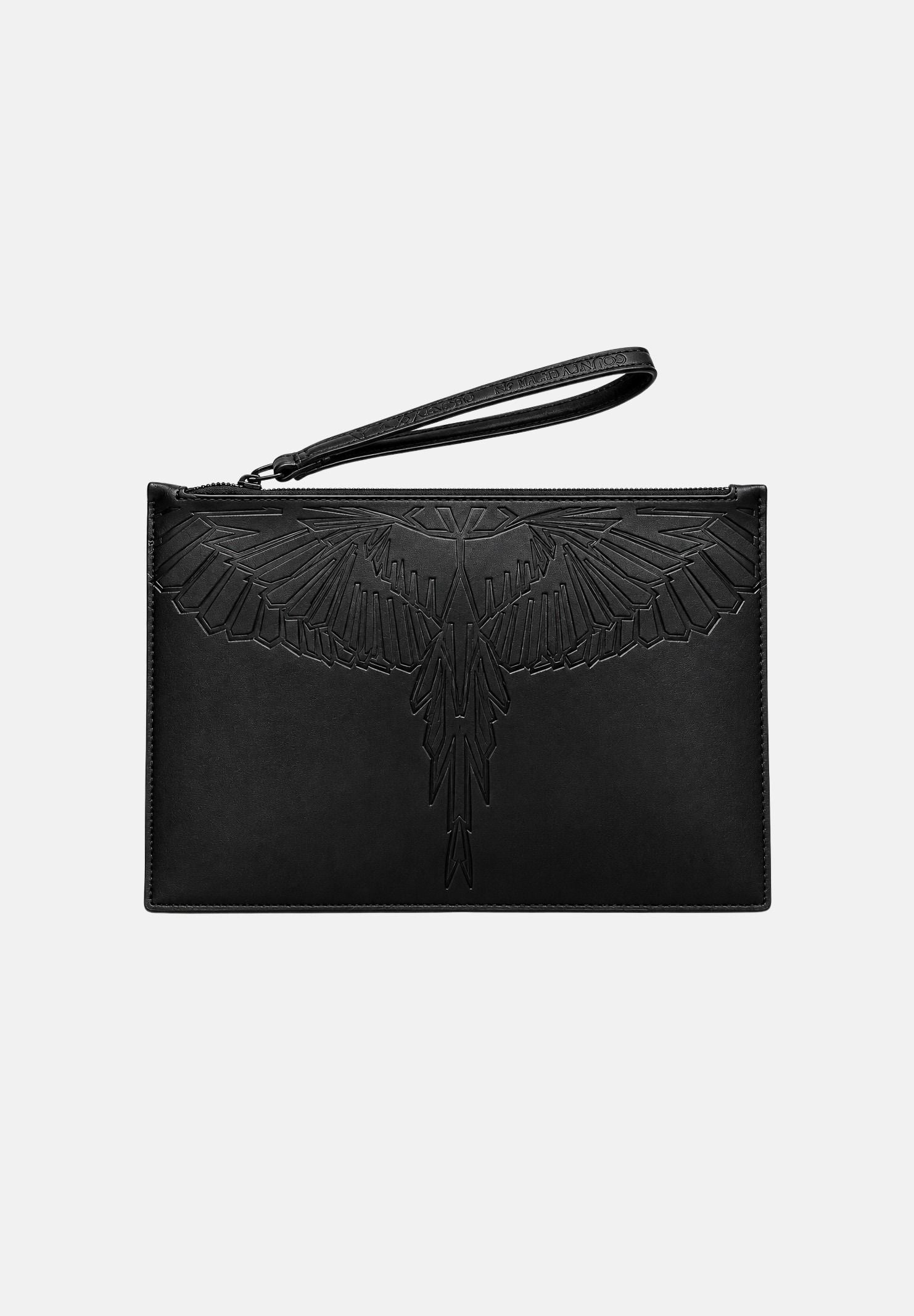 MARCELO BURLON COUNTY OF MILAN Pochette in eco-pelle WINGS nera con grafica tono su tono per uomo e donna COMAF261005 . MARCELO BURLON COUNTY OF MILAN 