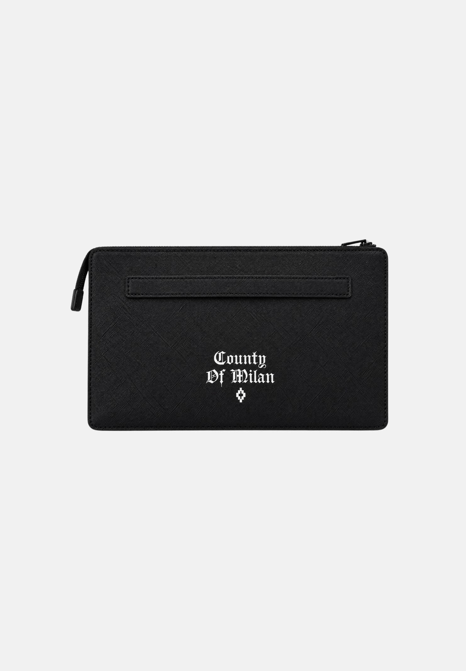 MARCELO BURLON COUNTY OF MILAN Pochette in eco-pelle WING nero e arancione per uomo e donna <BR/> COMAF261083 . MARCELO BURLON COUNTY OF MILAN 