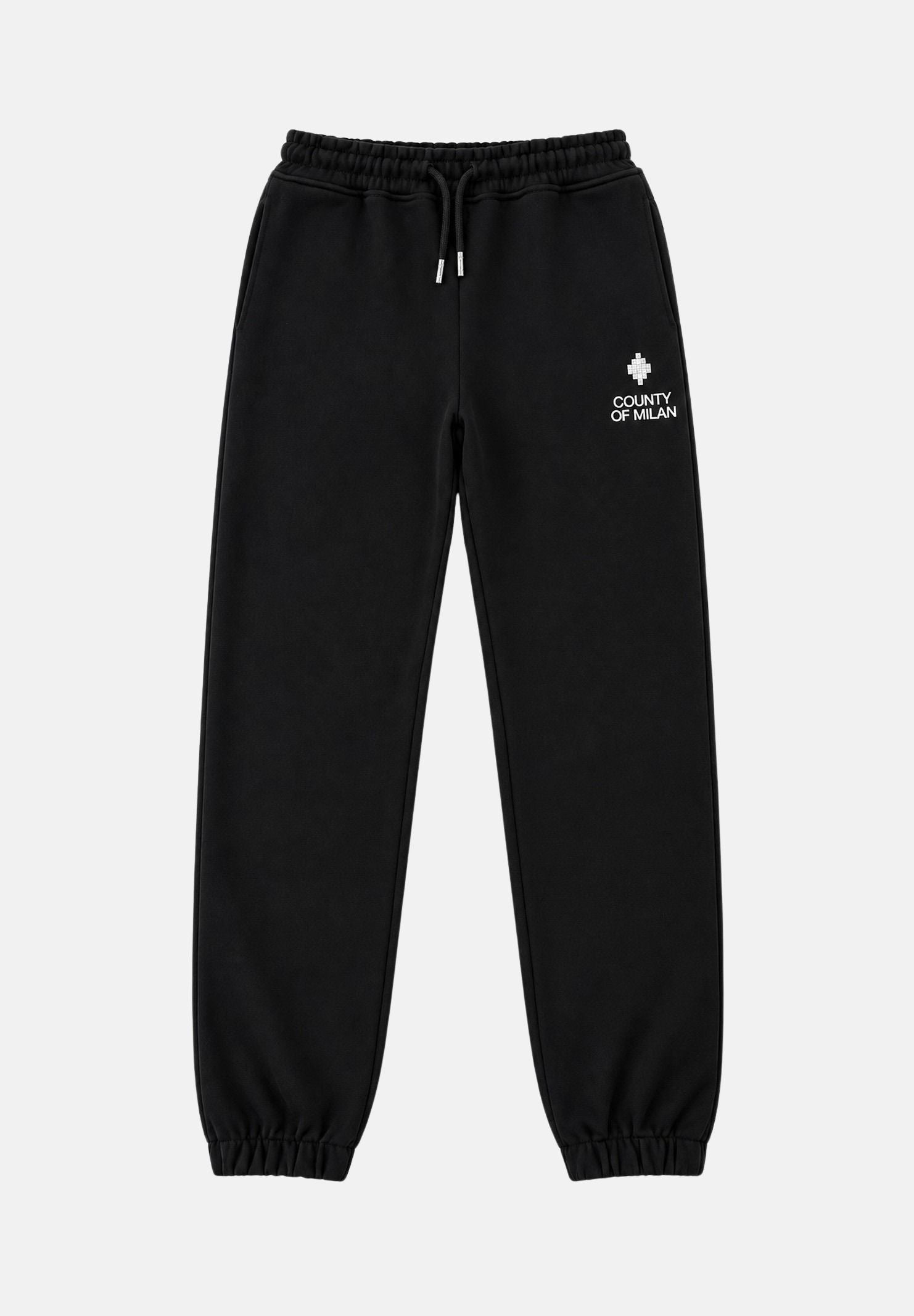 MARCELO BURLON COUNTY OF MILAN Pantaloni jogger neri per donna e ragazza con coulisse regolabile e logo frontale. F6CMJBFP051 110 MARCELO BURLON COUNTY OF MILAN 