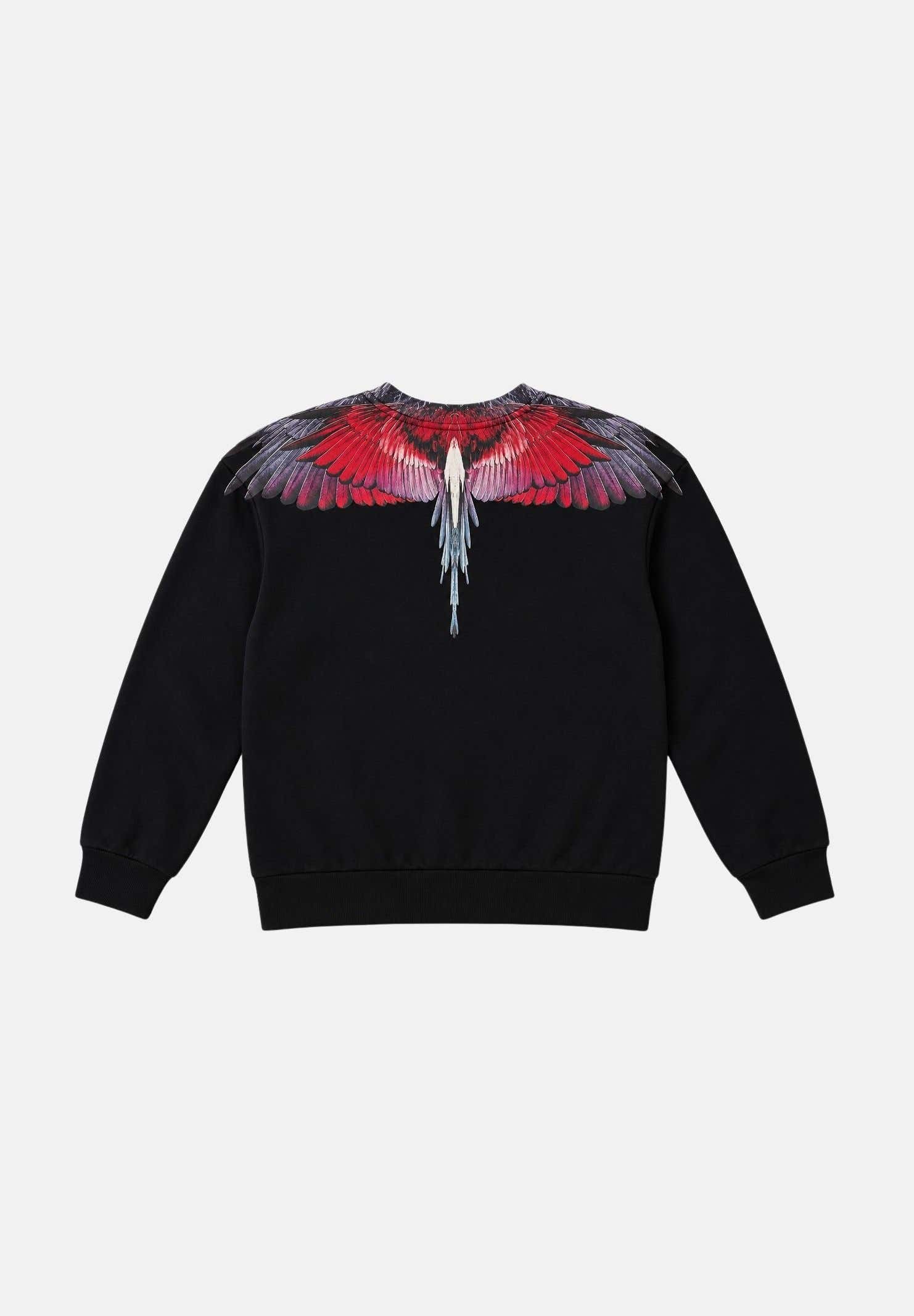 MARCELO BURLON COUNTY OF MILAN Felpa girocollo WINGS nera per donna e ragazza con grafica ali multicolor sul girocollo. F6CMJBSW027 110 MARCELO BURLON COUNTY OF MILAN 