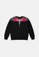 MARCELO BURLON COUNTY OF MILAN Felpa girocollo WINGS nera per donna e ragazza con grafica ali multicolor sul girocollo. F6CMJBSW027 110 MARCELO BURLON COUNTY OF MILAN 