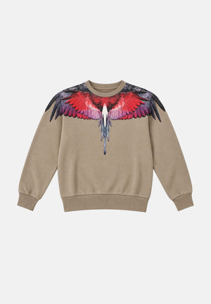 MARCELO BURLON COUNTY OF MILAN Felpa WINGS sabbia per bambino e bambina con grafica ali multicolor sul girocollo. F6CMJBSW027J 092 MARCELO BURLON COUNTY OF MILAN 