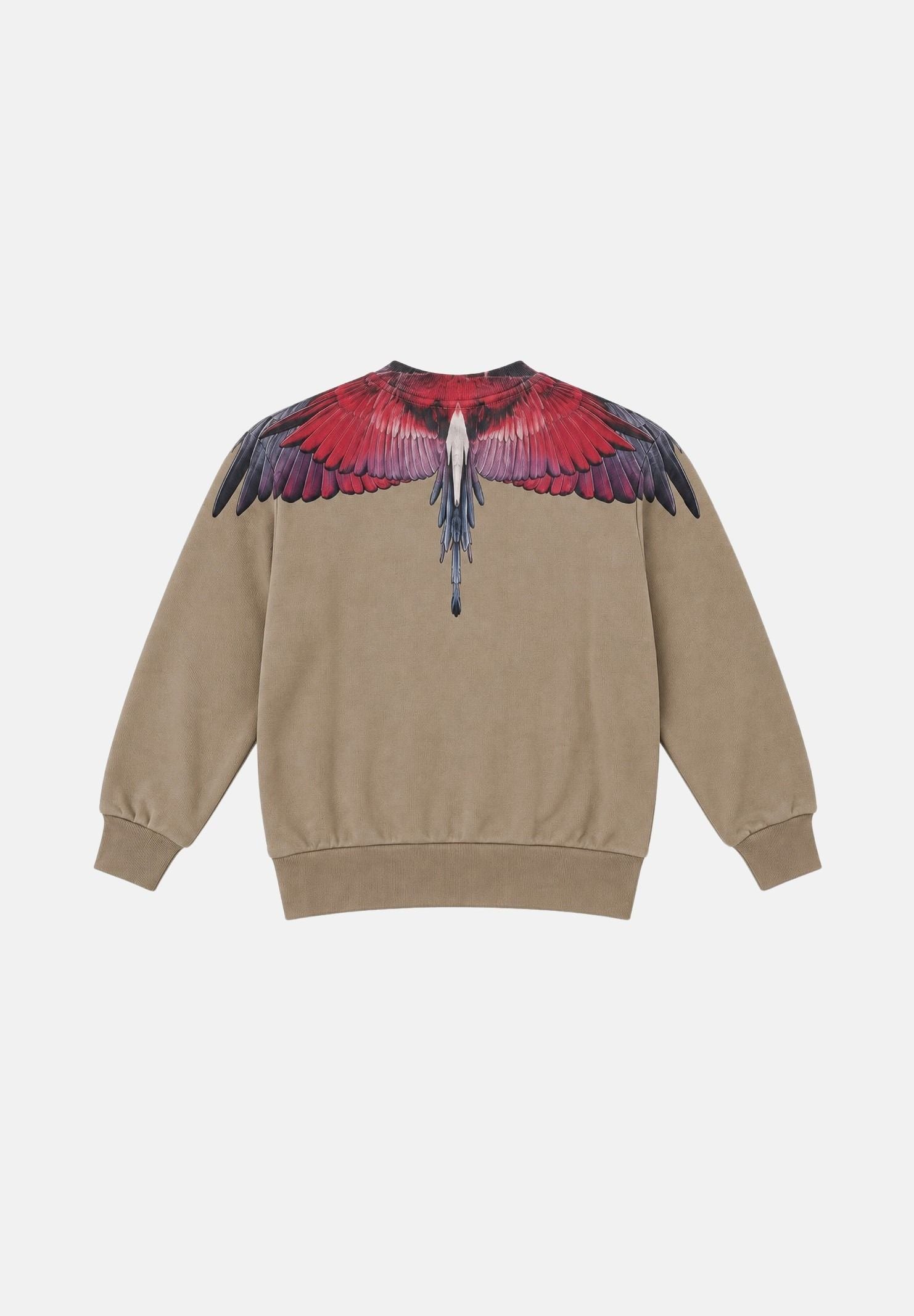 MARCELO BURLON COUNTY OF MILAN Felpa WINGS sabbia per bambino e bambina con grafica ali multicolor sul girocollo. F6CMJBSW027J 092 MARCELO BURLON COUNTY OF MILAN 