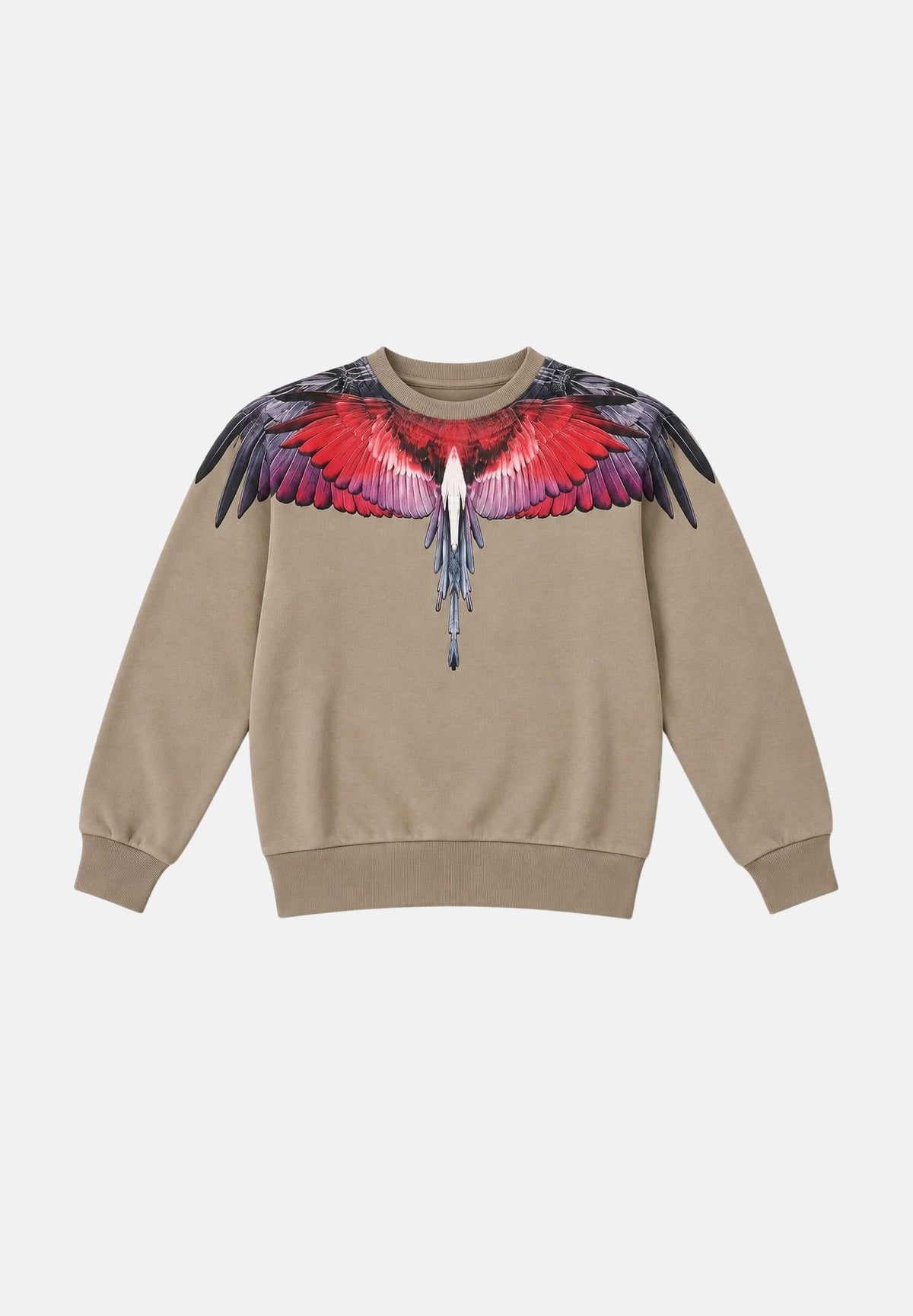 MARCELO BURLON COUNTY OF MILAN Felpa WINGS sabbia per bambino e bambina con grafica ali multicolor sul girocollo. F6CMJBSW027J 092 MARCELO BURLON COUNTY OF MILAN 