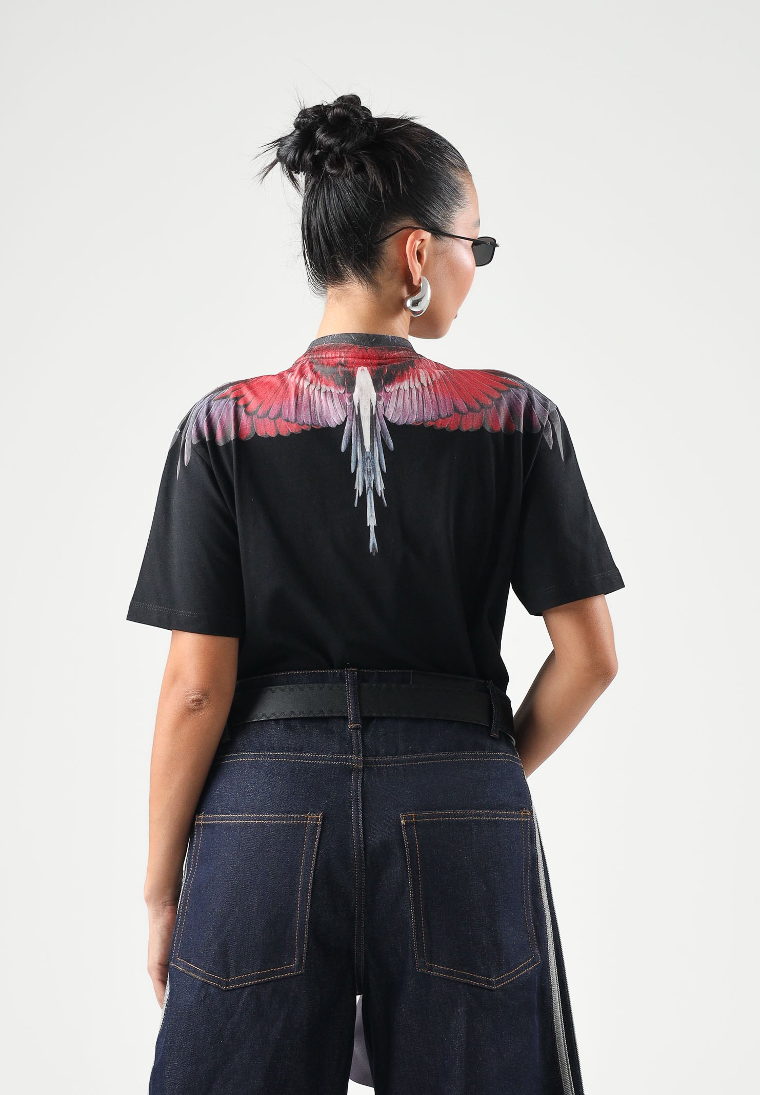 MARCELO BURLON COUNTY OF MILAN T-shirt WINGS JERSEY nera per donna, ragazzi e bambini F6CMJBTH028 110 MARCELO BURLON COUNTY OF MILAN 