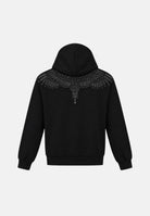MARCELO BURLON COUNTY OF MILAN Felpa con cappuccio WINGS nera per donna e ragazza con  grafica effetto gioiello sul davanti. F6CMJGHS073 110 MARCELO BURLON COUNTY OF MILAN 