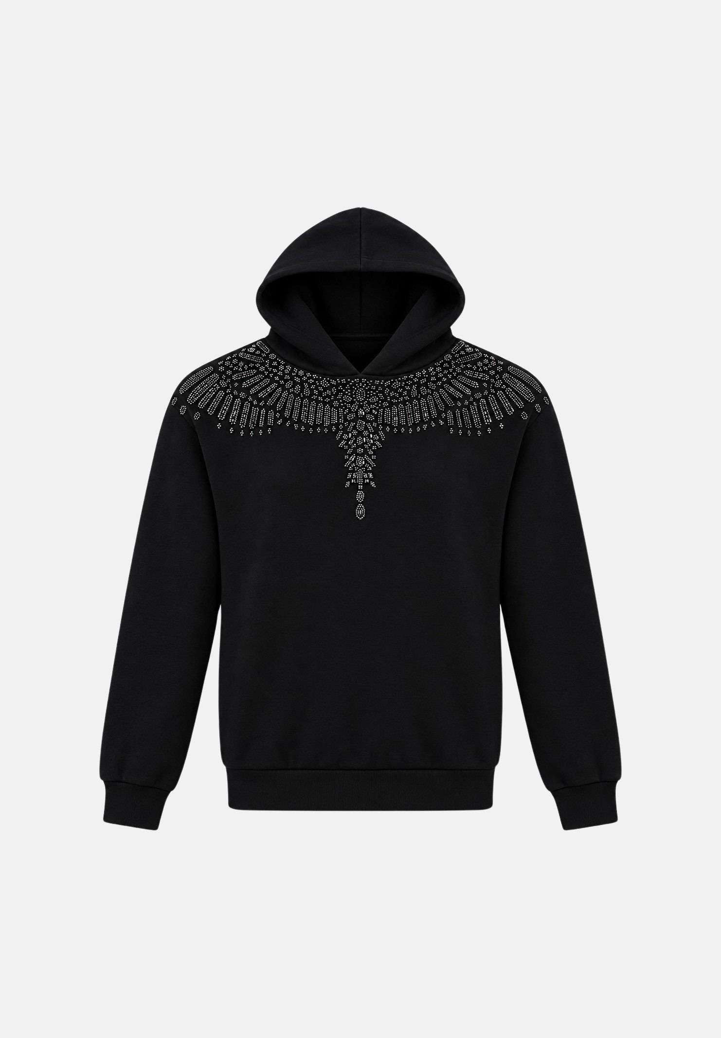 MARCELO BURLON COUNTY OF MILAN Felpa con cappuccio WINGS nera per donna e ragazza con  grafica effetto gioiello sul davanti. F6CMJGHS073 110 MARCELO BURLON COUNTY OF MILAN 