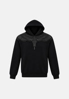 MARCELO BURLON COUNTY OF MILAN Felpa con cappuccio WINGS nera per donna e ragazza con  grafica effetto gioiello sul davanti. F6CMJGHS073 110 MARCELO BURLON COUNTY OF MILAN 