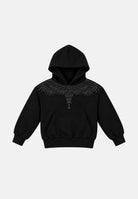 MARCELO BURLON COUNTY OF MILAN Felpa con cappuccio WINGS nera da bambina con grafica effetto gioiello sul davanti. F6CMJGHS073J 110 MARCELO BURLON COUNTY OF MILAN 