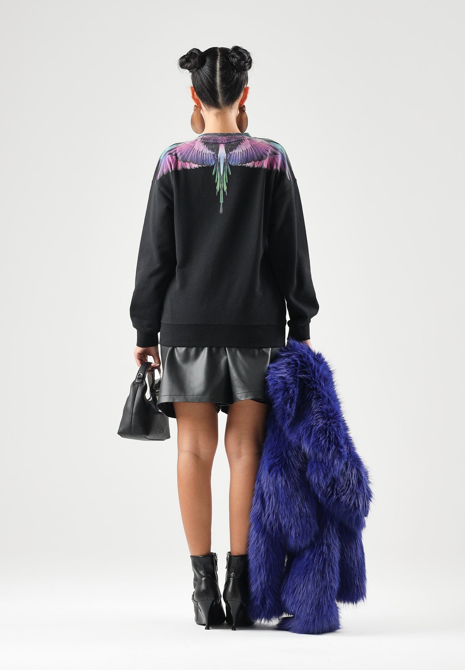MARCELO BURLON COUNTY OF MILAN Felpa girocollo WINGS nero per donna, ragazzi e bambini F6CMJGSW061 110 MARCELO BURLON COUNTY OF MILAN 