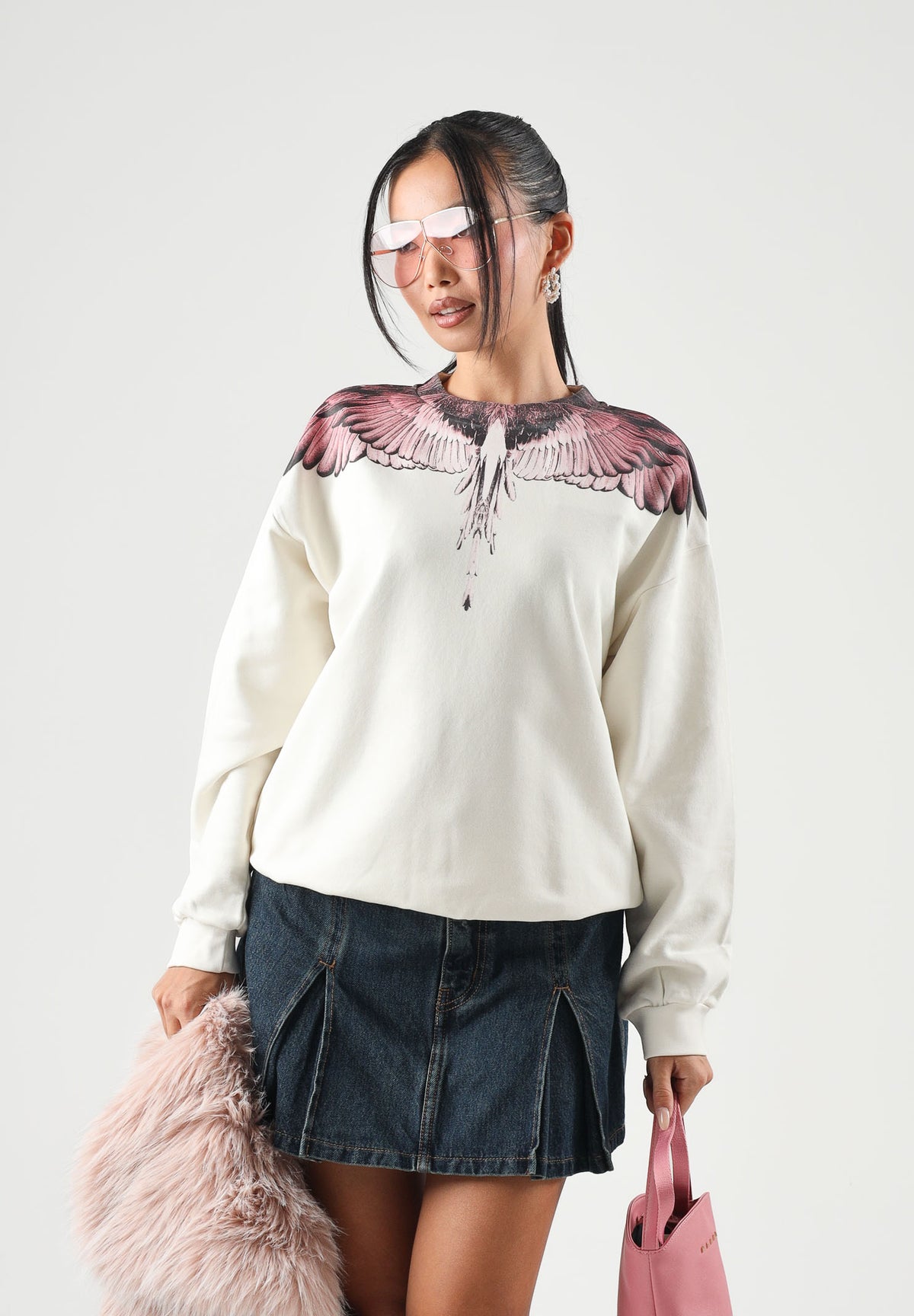 MARCELO BURLON COUNTY OF MILAN Felpa girocollo WINGS cocco per donna, ragazzi e bambini F6CMJGSW089 412 MARCELO BURLON COUNTY OF MILAN 