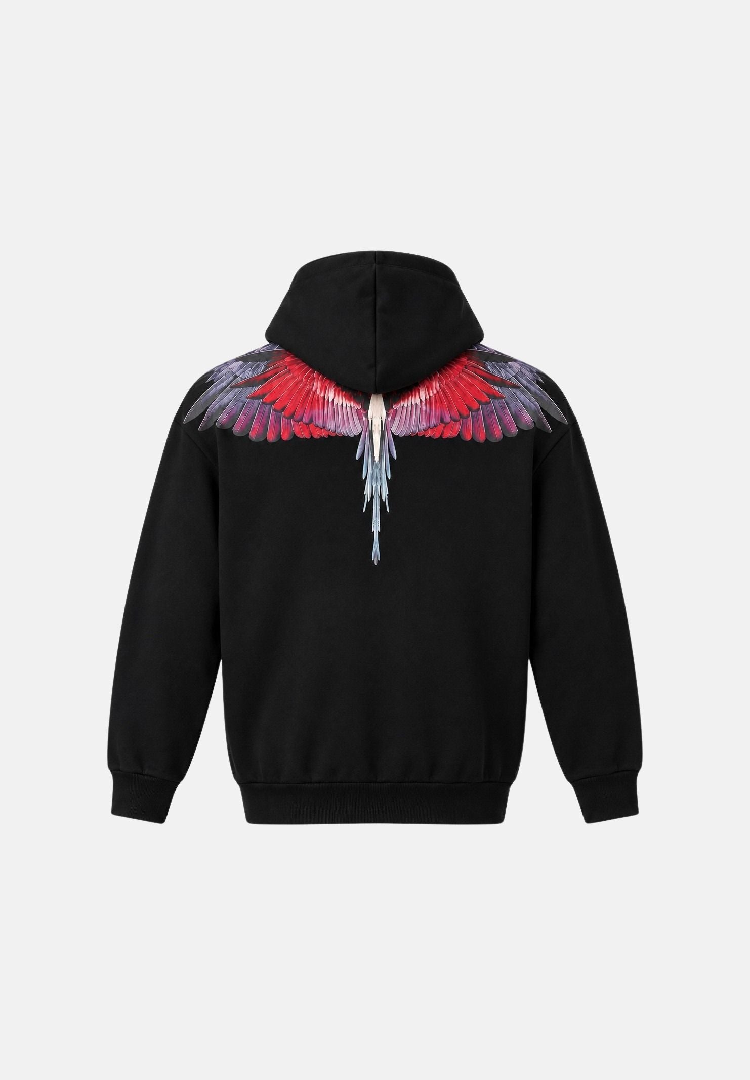 MARCELO BURLON COUNTY OF MILAN Felpa con cappuccio nera per uomo con stampa Wings multicolore sulle spalle. F6CMMAHS059 110 MARCELO BURLON COUNTY OF MILAN 