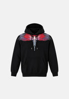 MARCELO BURLON COUNTY OF MILAN Felpa con cappuccio nera per uomo con stampa Wings multicolore sulle spalle. F6CMMAHS059 110 MARCELO BURLON COUNTY OF MILAN 