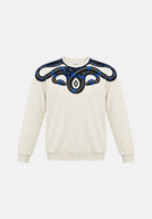 MARCELO BURLON Felpa girocollo bianca per uomo con iconica grafica geometrica ad ali di serpente blu sulle spalle. F6CMMASW115 412 MARCELO BURLON COUNTY OF MILAN 