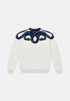 MARCELO BURLON Felpa girocollo bianca per uomo con iconica grafica geometrica ad ali di serpente blu sulle spalle. F6CMMASW115 412 MARCELO BURLON COUNTY OF MILAN 