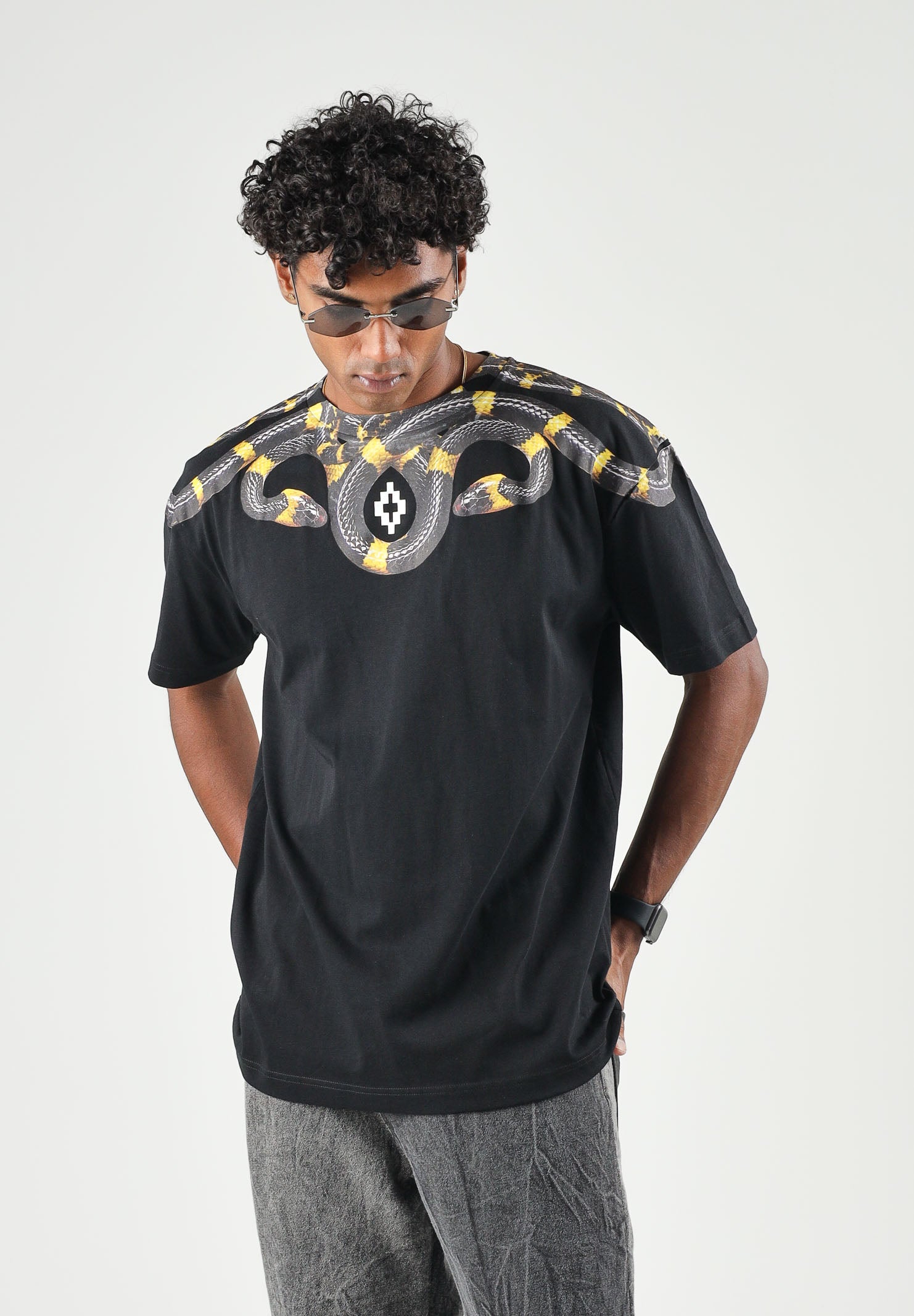 MARCELO BURLON COUNTY OF MILAN T-shirt manica corta SNAKE REAL nera da uomo F6CMMATH086 110 MARCELO BURLON COUNTY OF MILAN 