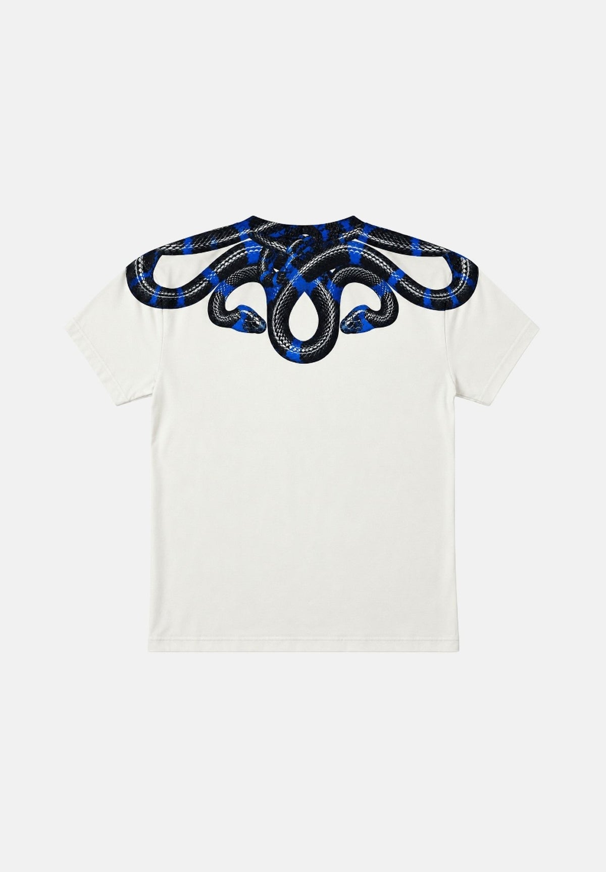MARCELO BURLON T-shirt manica corta bianca per uomo con girocollo e iconica stampa grafica ad ali di serpente blu sulle spalle. F6CMMATH090 412 MARCELO BURLON COUNTY OF MILAN 