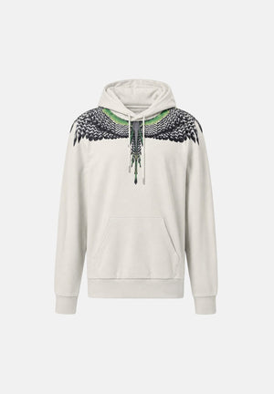 MARCELO BURLON COUNTY OF MILAN Felpa con cappuccio cocco per uomo con iconiche ali verdi sulle spalle. F6CMMAHS037 412 MARCELO BURLON COUNTY OF MILAN 