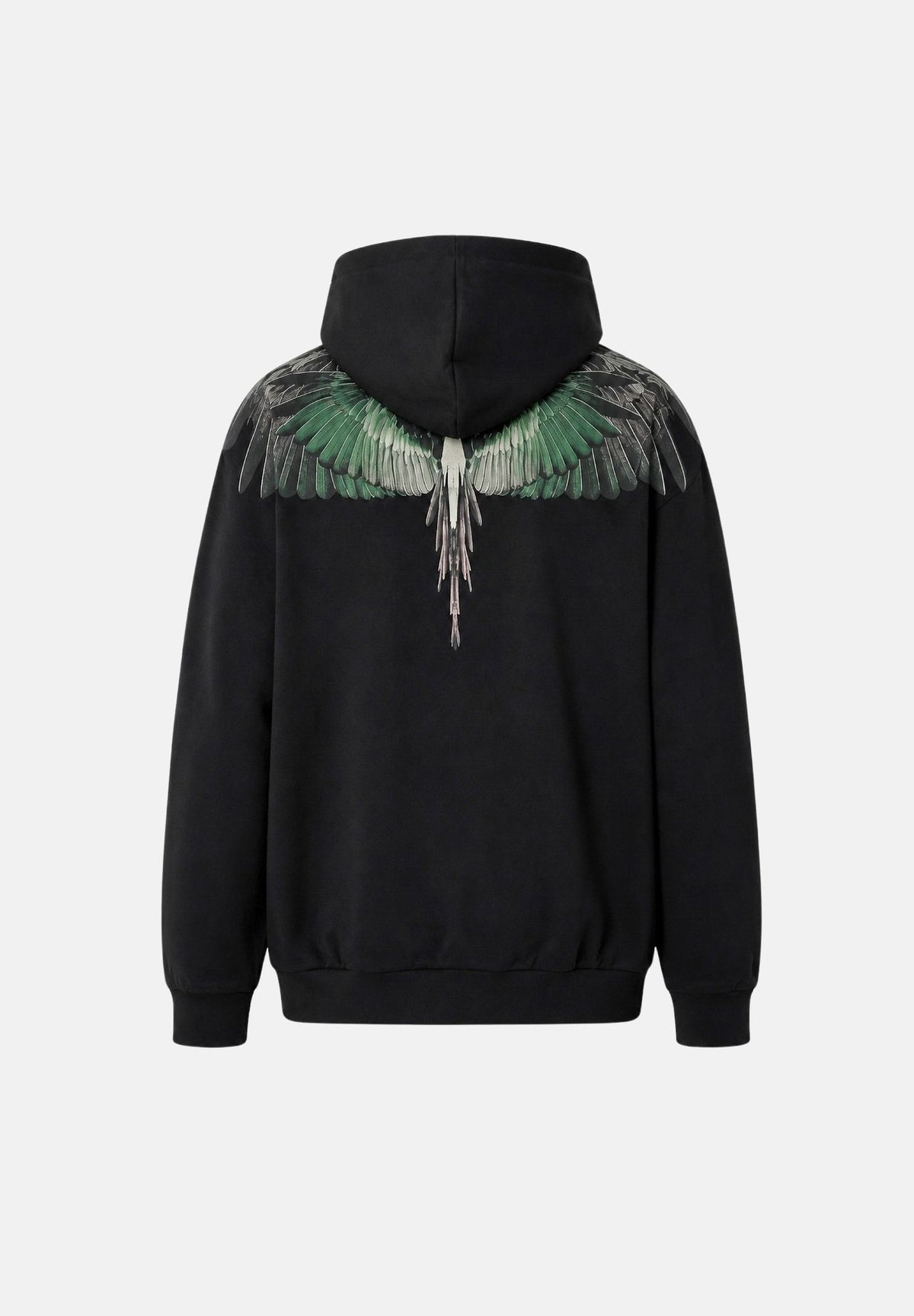 MARCELO BURLON COUNTY OF MILAN Felpa con cappuccio nera per uomo con iconica stampa Wings verde sulle spalle. F6CMMAHS048 110 MARCELO BURLON COUNTY OF MILAN 