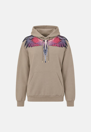 MARCELO BURLON COUNTY OF MILAN Felpa con cappuccio sabbia per uomo con stampa Wings multicolore sulle spalle. F6CMMAHS059 092 MARCELO BURLON COUNTY OF MILAN 