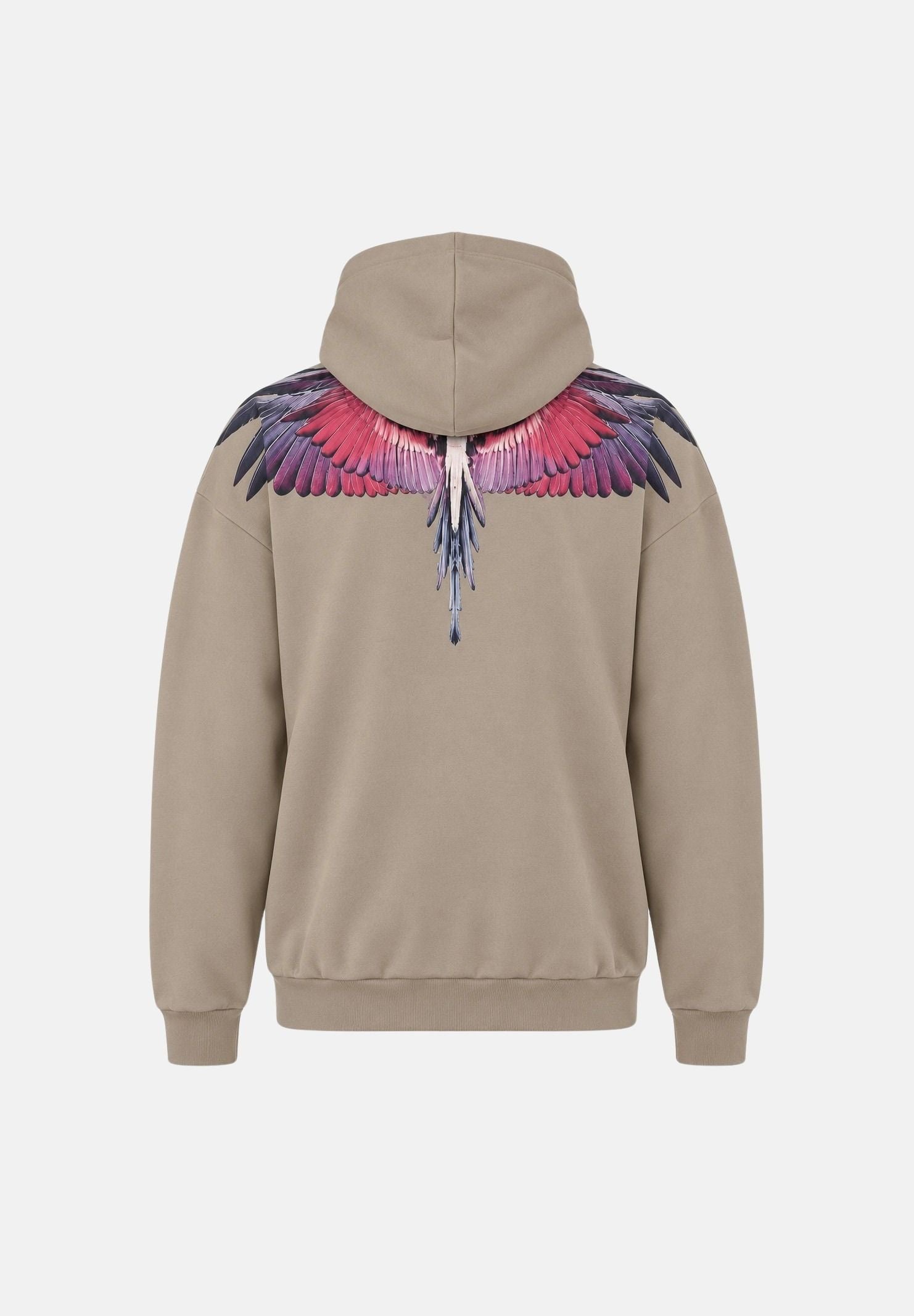 MARCELO BURLON COUNTY OF MILAN Felpa con cappuccio sabbia per uomo con stampa Wings multicolore sulle spalle. F6CMMAHS059 092 MARCELO BURLON COUNTY OF MILAN 