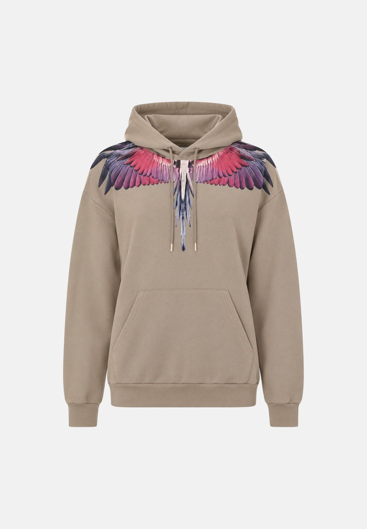 MARCELO BURLON COUNTY OF MILAN Felpa con cappuccio sabbia per uomo con stampa Wings multicolore sulle spalle. F6CMMAHS059 092 MARCELO BURLON COUNTY OF MILAN 