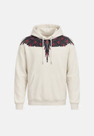 MARCELO BURLON COUNTY OF MILAN Felpa con cappuccio cocco-bianco per uomo con stampa Wings Black sulle spalle. F6CMMAHS067 412 MARCELO BURLON COUNTY OF MILAN 