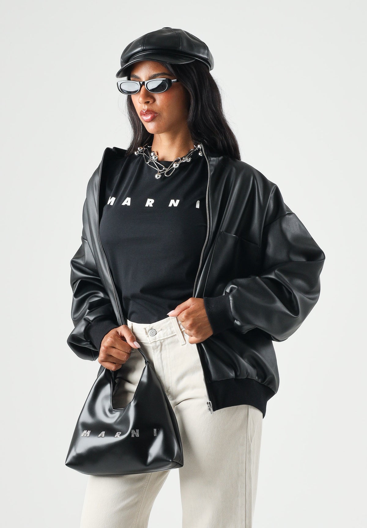 MARNI T-shirt a manica corta nera per donna, ragazzi e bambini con stampa logo M01601M00RF 0M900 MARNI 