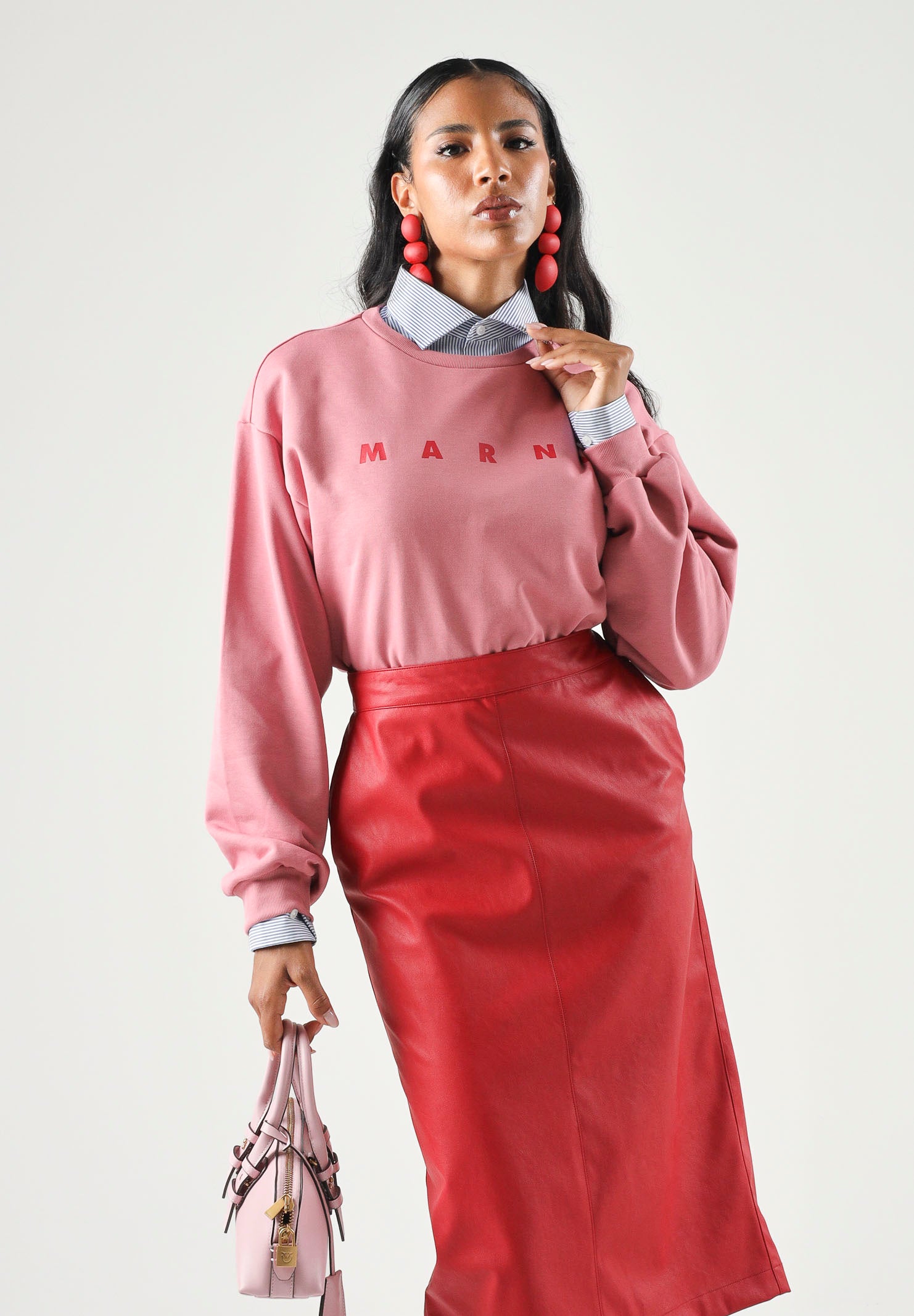 MARNI Felpa girocollo LOGO-PRINT SWEATSHIRT colore Sweet Pink, rosa per donna, ragazzi e bambini con logo frontale M01878M00V0 0M352 MARNI 