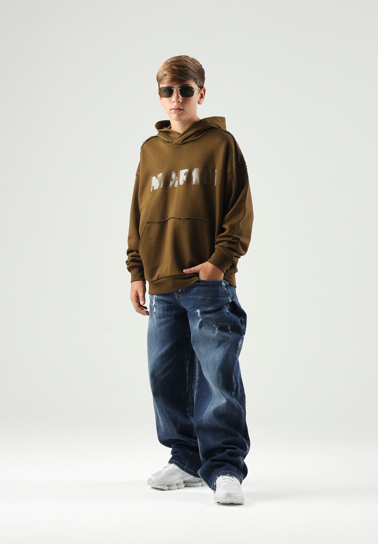 MARNI Felpa in cotone marrone caldo per donna, ragazzi e bambini con cappuccio e tasca a marsupio M01886M00YA 0M721 MARNI 