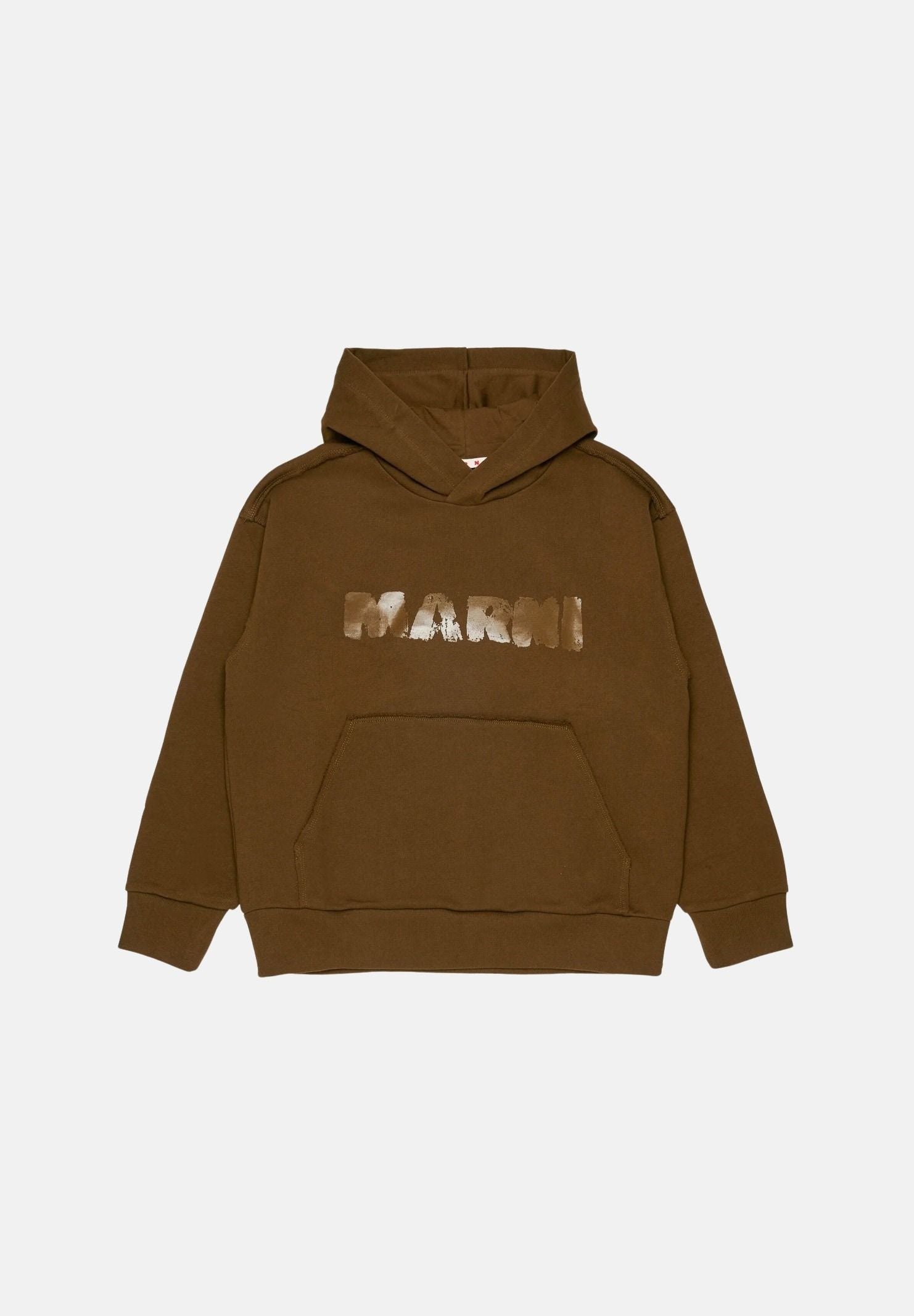 MARNI Felpa in cotone marrone caldo per donna, ragazzi e bambini con cappuccio e tasca a marsupio M01886M00YA 0M721 MARNI 