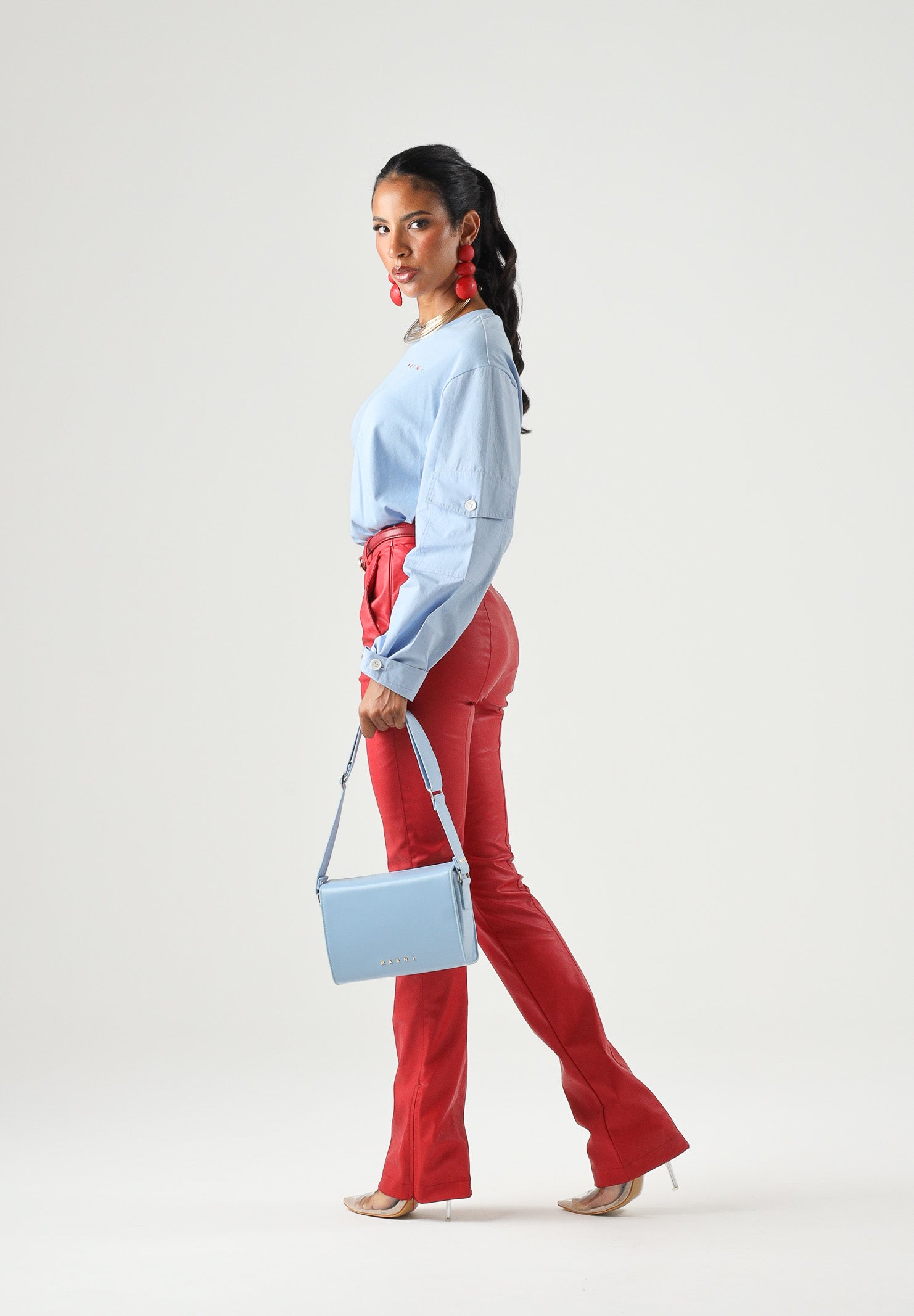 MARNI T-shirt manica lunga azzurro cielo per donna, ragazzi e bambini con logo frontale. M01905M00YM 0M863 MARNI 