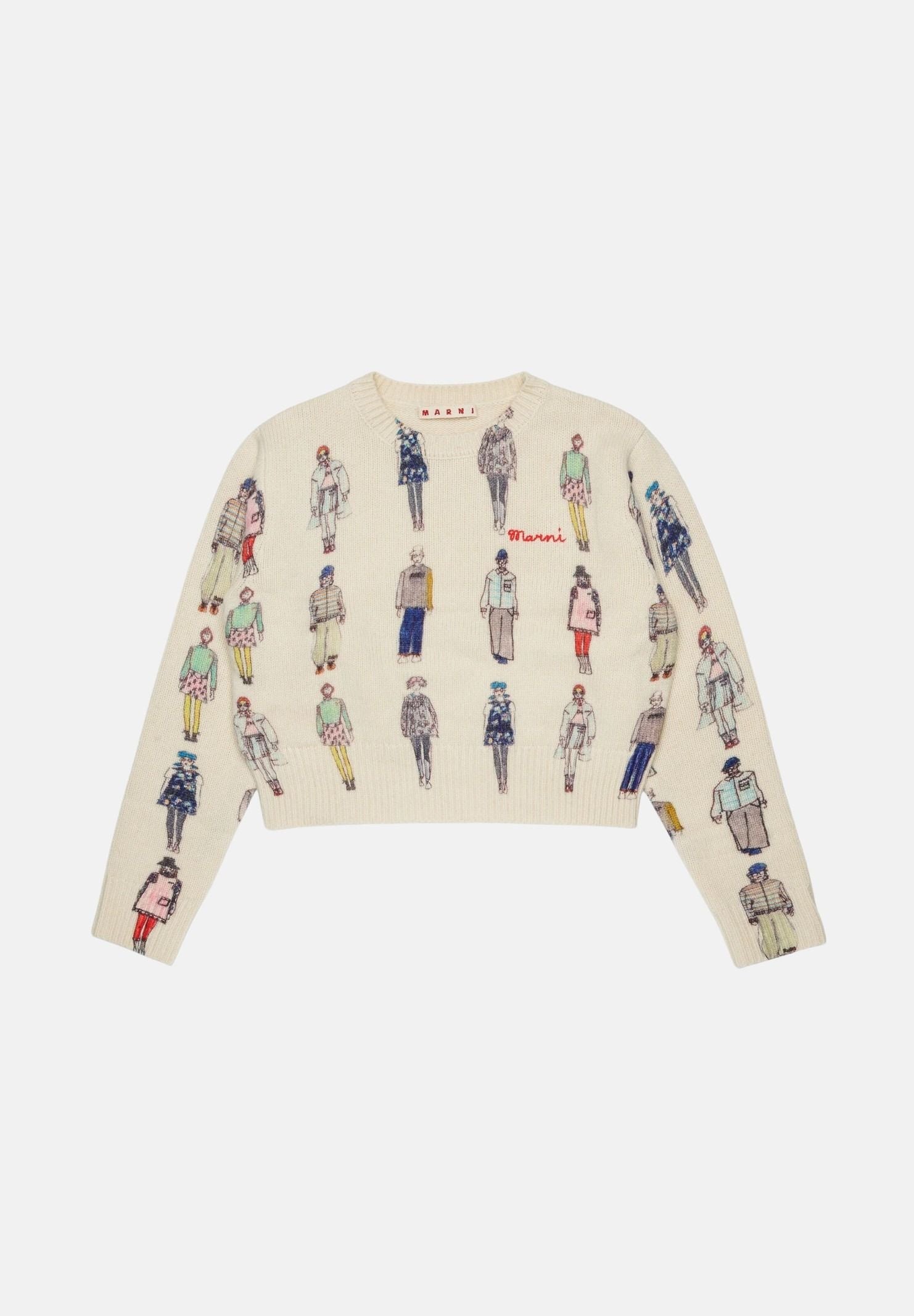 MARNI Maglione girocollo pearl panna per donna, ragazzi e bambini con stampa grafica all-over M01952M00Y6 0M116 MARNI 