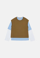 MARNI T-shirt manica lunga beige e azzurra per donna, ragazzi e bambini con design doppio strato e logo M01953M00RF 0M721 MARNI 