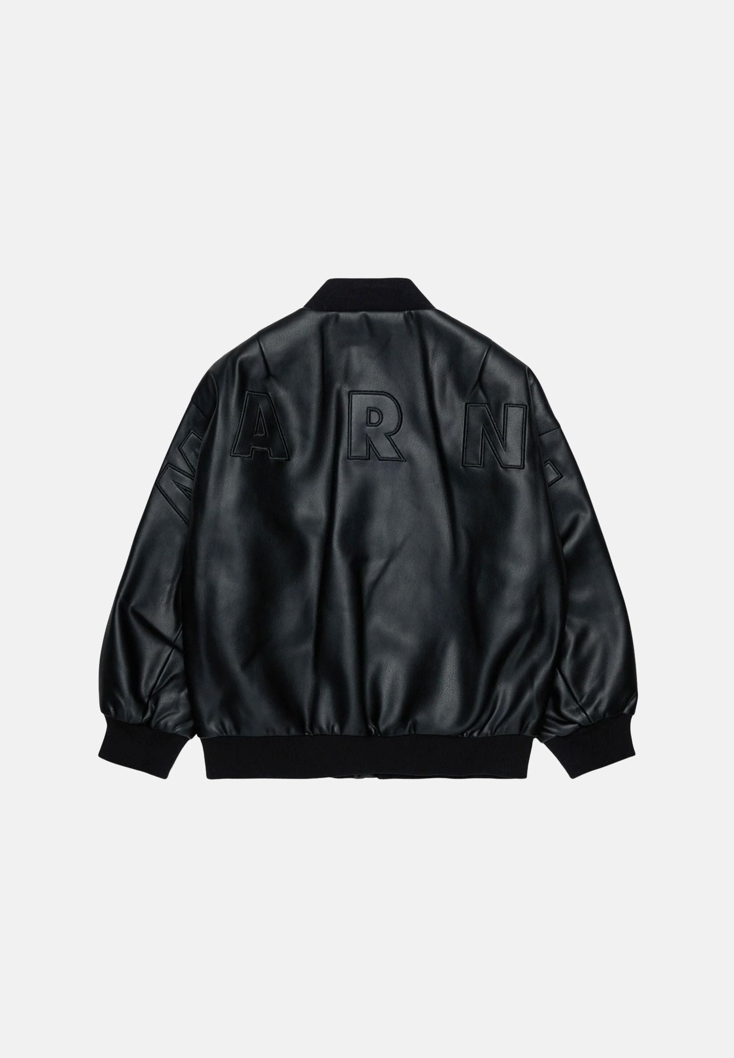MARNI Bomber effetto pelle nero per donna, ragazzi e bambini con chiusura zip, profili a costine e logo M01977M00W2 0M900 MARNI 