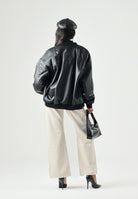 MARNI Bomber jacket effetto pelle con zip e logo applicato, colore brand Black, per donna, ragazzi, bambini M01977M00W2 0M900 MARNI 