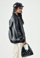 MARNI Bomber effetto pelle nero per donna, ragazzi e bambini con chiusura zip, profili a costine e logo M01977M00W2 0M900 MARNI 
