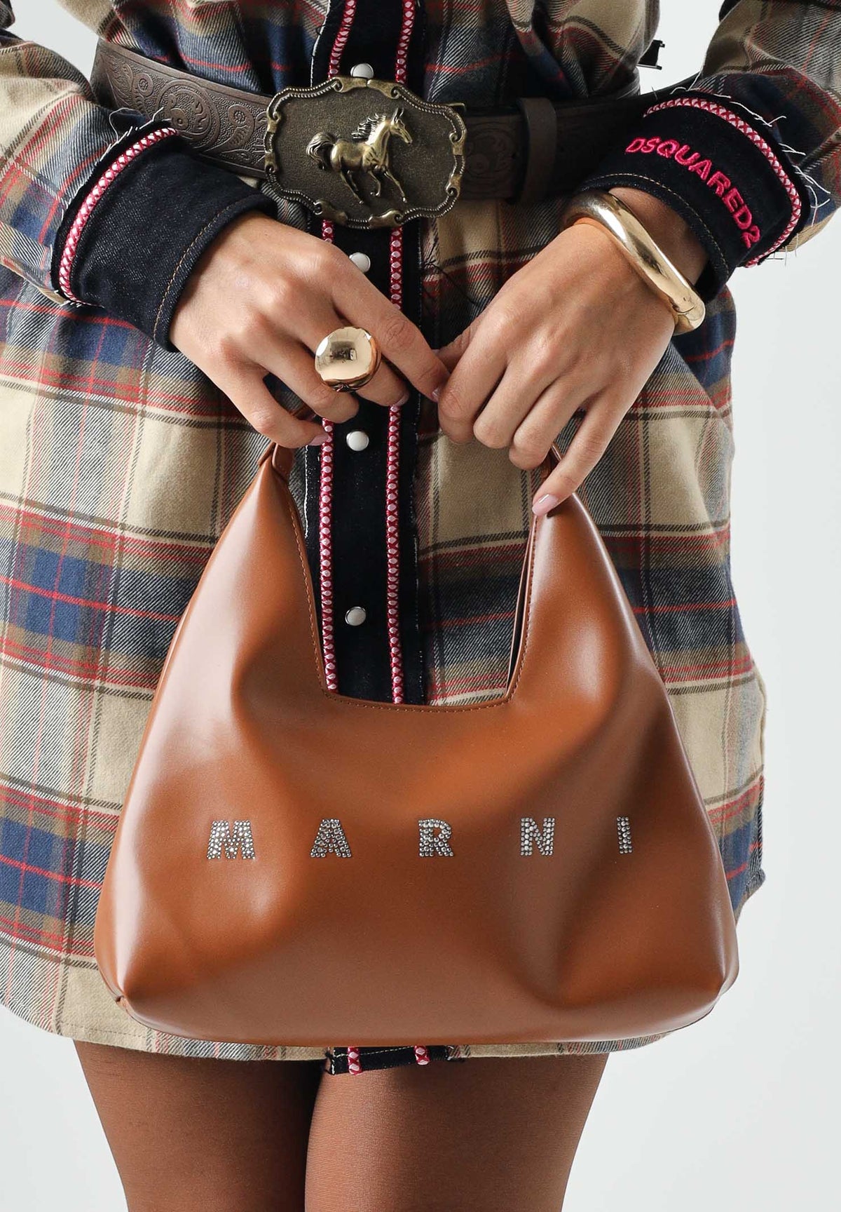 MARNI Borsa a spalla DIAMOND LOGO-EMBELLISHED  brown-marrone caldo da donna. M02030M00TK 0M704 MARNI 