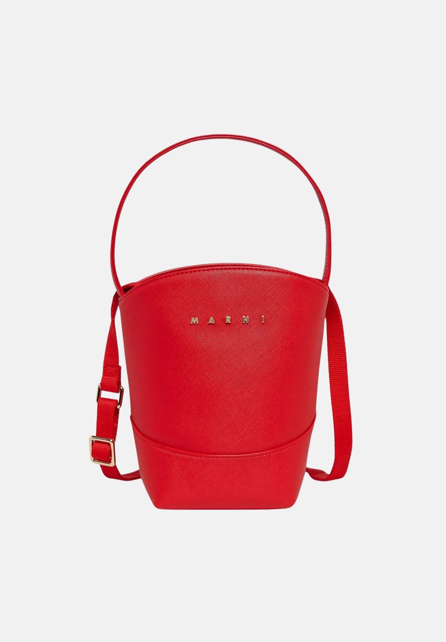 MARNI Borsa a secchiello rossa per donna, ragazza e bambina con manico superiore e logo iconico gold M02031M00YE 0M416 MARNI 