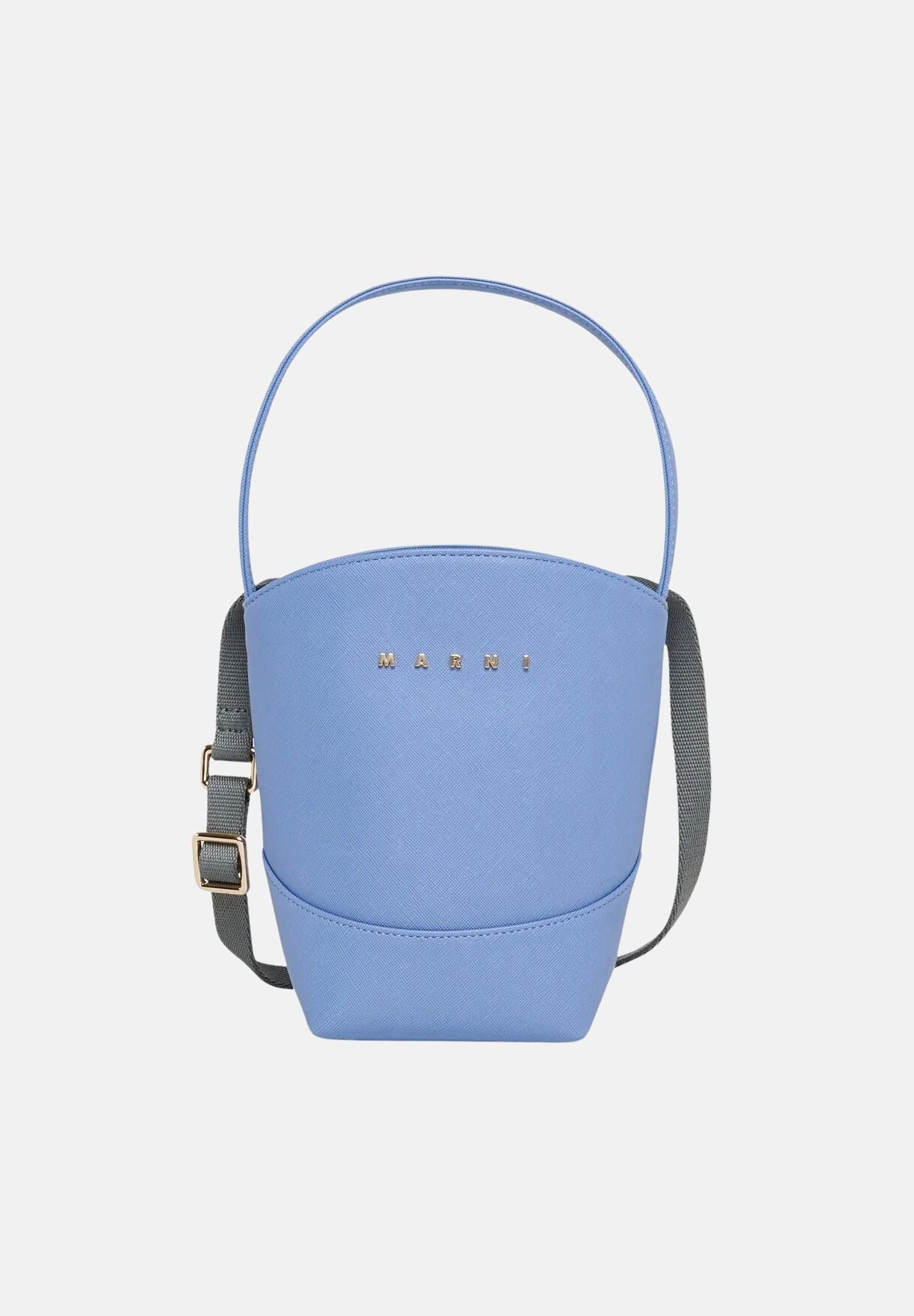 MARNI Borsa a secchiello celeste polvere per donna, ragazza e bambina con manico superiore e logo iconico gold M02031M00YE 0M863 MARNI 