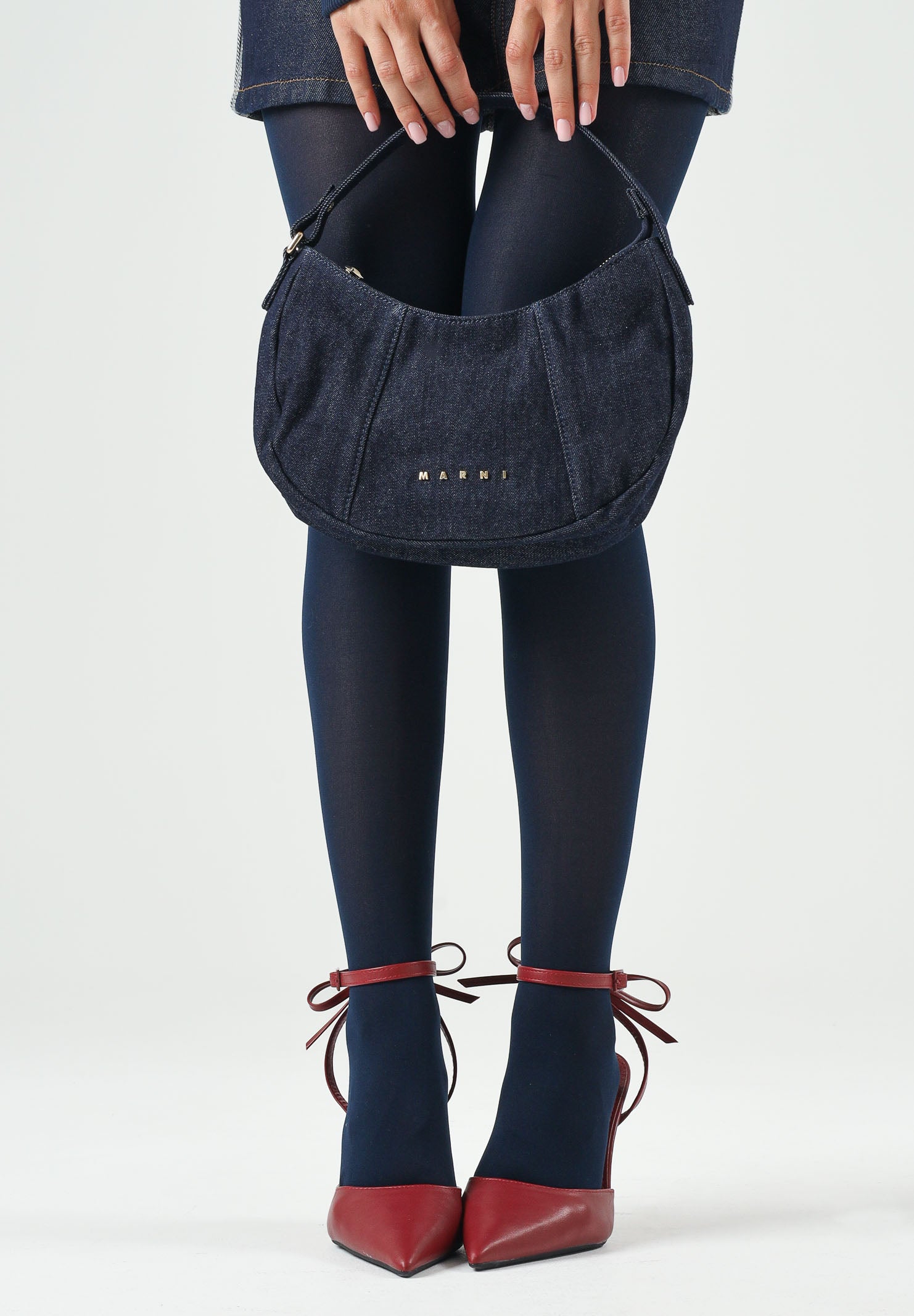 MARNI Borsa mini a spalla KANGA DENIM SHOULDER BAG, colore Denim, da donna. M02039M00YH 0M01 MARNI 