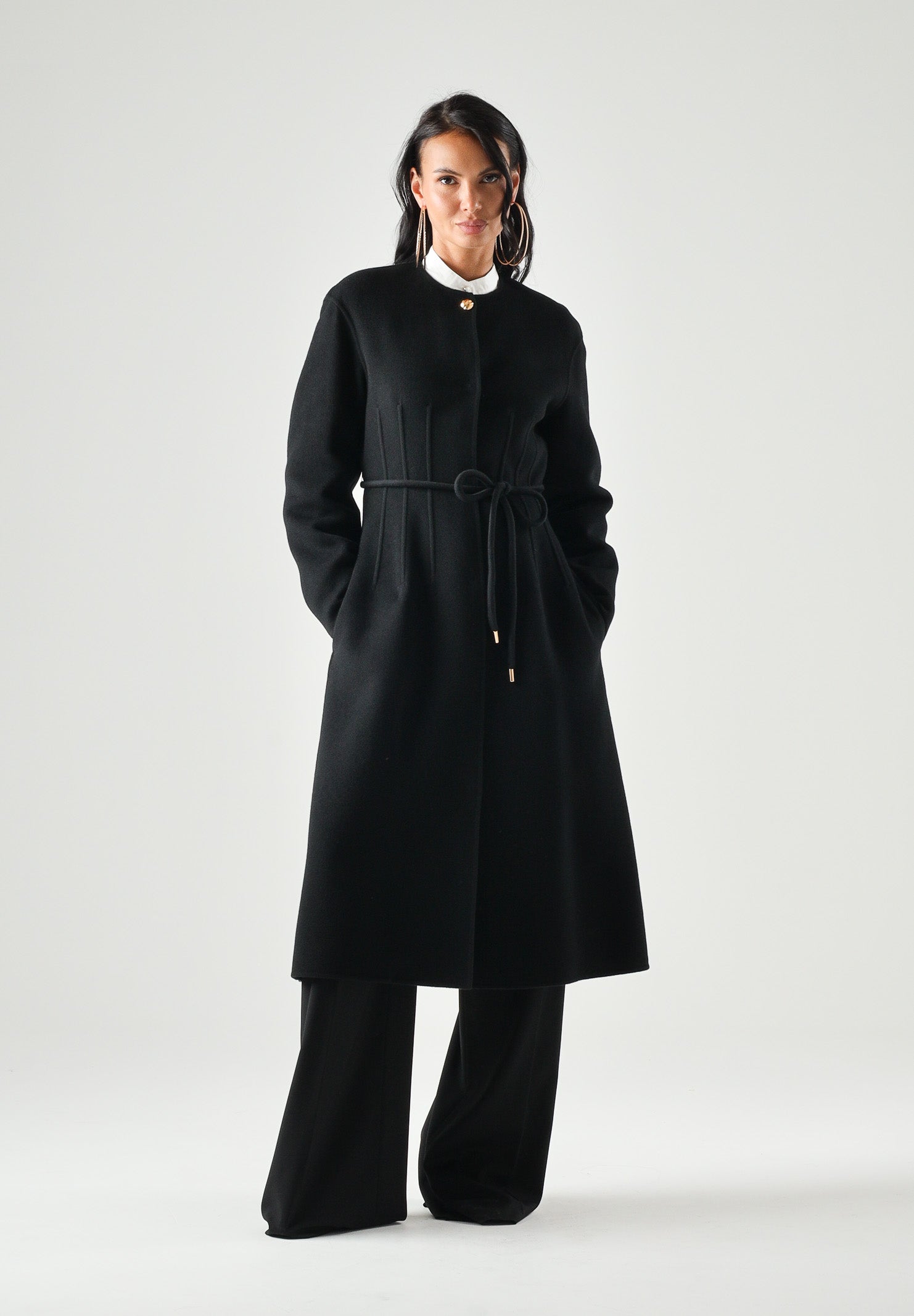 MAX MARA Cappotto lungo nero in cachemire e seta da donna, con cintura<BR/> 2626016011600 007 MAX MARA 