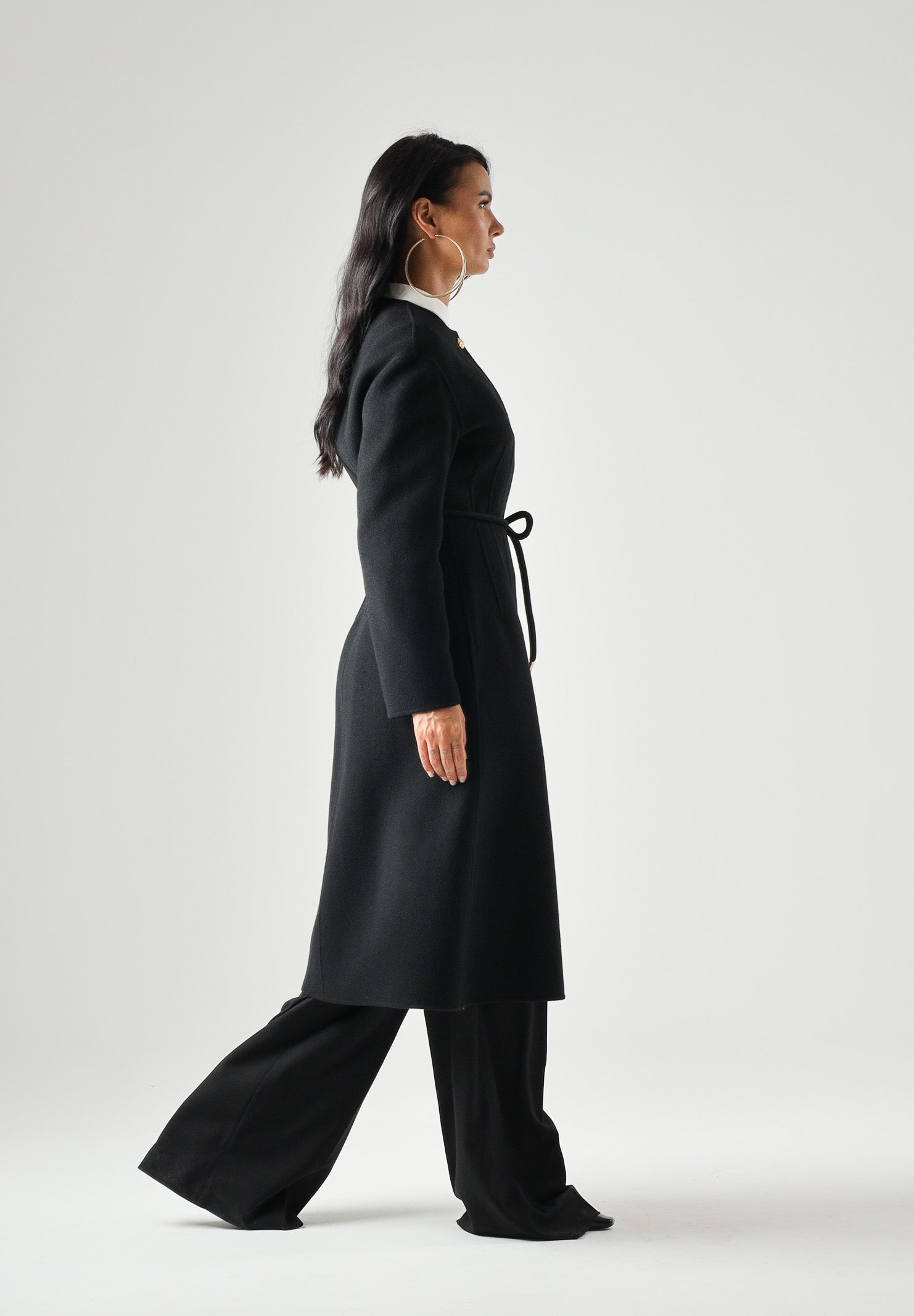 MAX MARA Cappotto lungo nero in cachemire e seta da donna, con cintura<BR/> 2626016011600 007 MAX MARA 