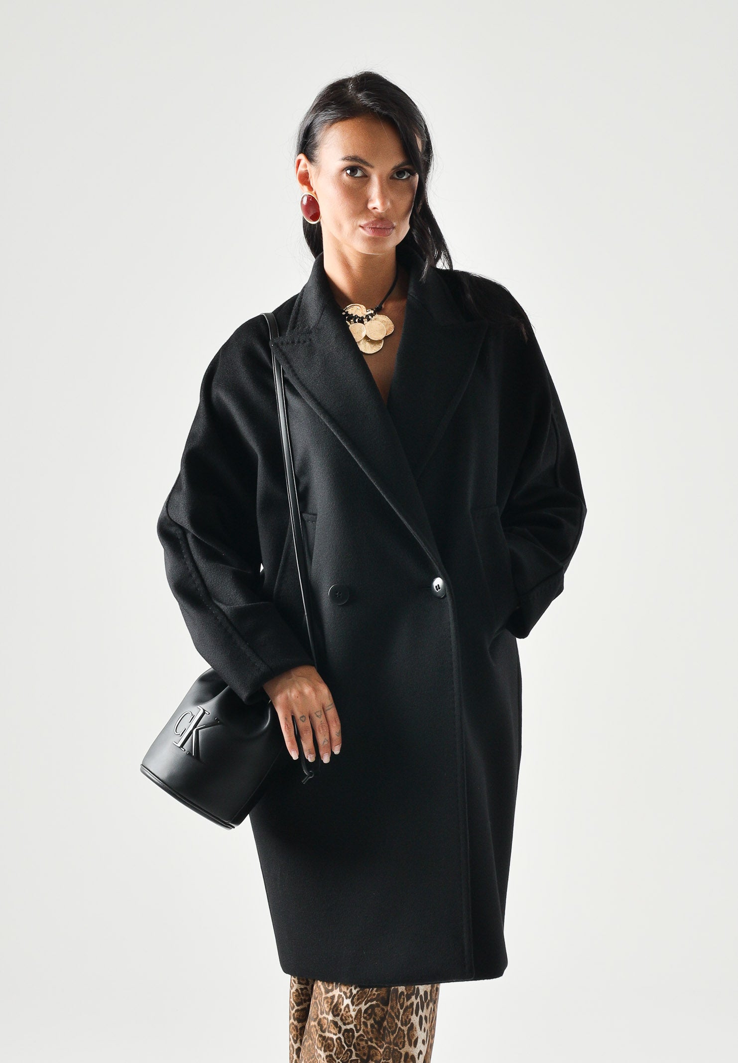 MAX MARA STUDIO Cappotto MSTMASTRO doppiopetto in drap lana, nero, da donna<BR/> 2626016071600 013 MAX MARA 
