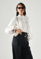 MAX MARA Blusa MSTBALDO con collo alto seta avorio da donna con maniche lunghe a palloncino 2626116071600 001 MAX MARA 