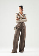 MAX MARA Pantaloni cuoio-marrone da  donna con cintura in vita e piega stirata. 2626136042600 002 MAX MARA 